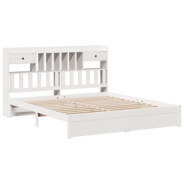 vidaXL Cama con estanter&iacute;a sin colch&oacute;n madera maciza blanca 200x200 cm