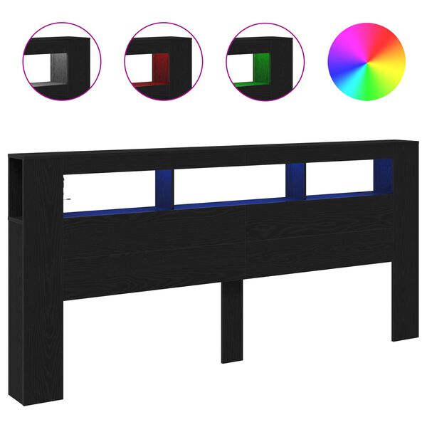 vidaXL Cabecero LED con estante Roble Negro 220 x 18,5 x 103,5 cm