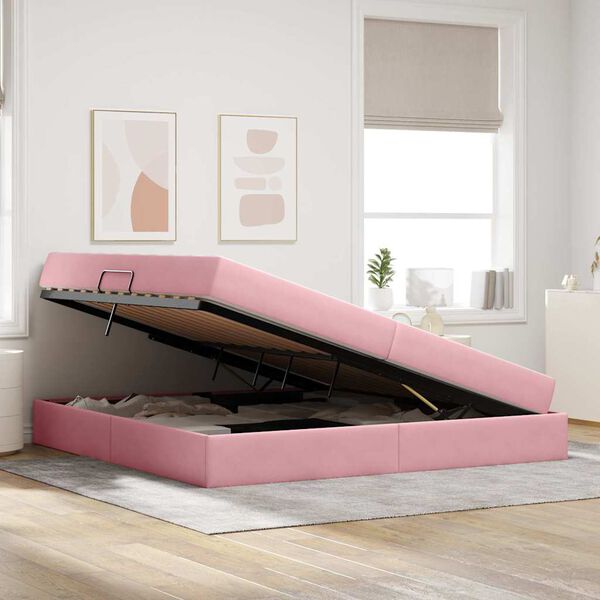 vidaXL Cama con almacenamiento y colch&oacute;n Rosa 200 x 200 cm Terciopelo