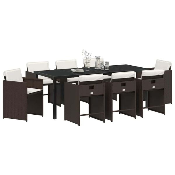 vidaXL Conjunto de Comedor de Jard&iacute;n 9 pcs Marr&oacute;n rat&aacute;n sint&eacute;tico