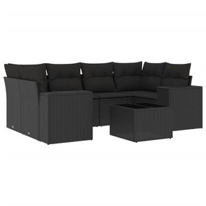 vidaXL Set de comedor de jard&iacute;n 7 pzas y cojines rat&aacute;n sint&eacute;tico negro