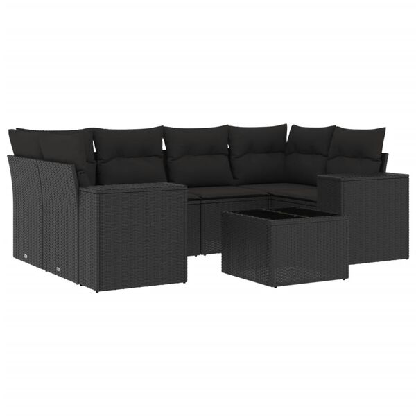 vidaXL Set de comedor de jard&iacute;n 7 pzas y cojines rat&aacute;n sint&eacute;tico negro