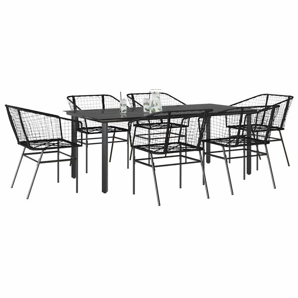 vidaXL Juego de comedor jard&iacute;n 7 piezas rat&aacute;n sint&eacute;tico negro