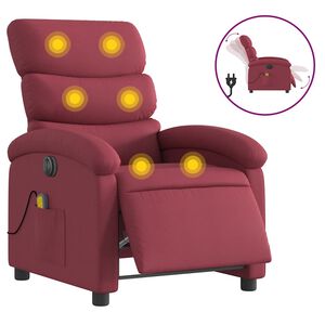vidaXL Sill&oacute;n de masaje reclinable el&eacute;ctrico tela rojo tinto