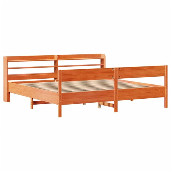 vidaXL Cama sin colch&oacute;n madera maciza de pino marr&oacute;n cera 200x200 cm