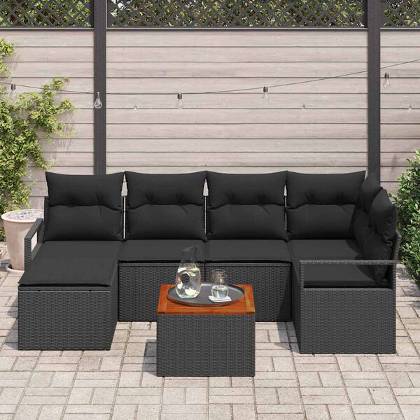 vidaXL Conjunto de sof&aacute;s de jard&iacute;n 7 pcs Negro rat&aacute;n sint&eacute;tico