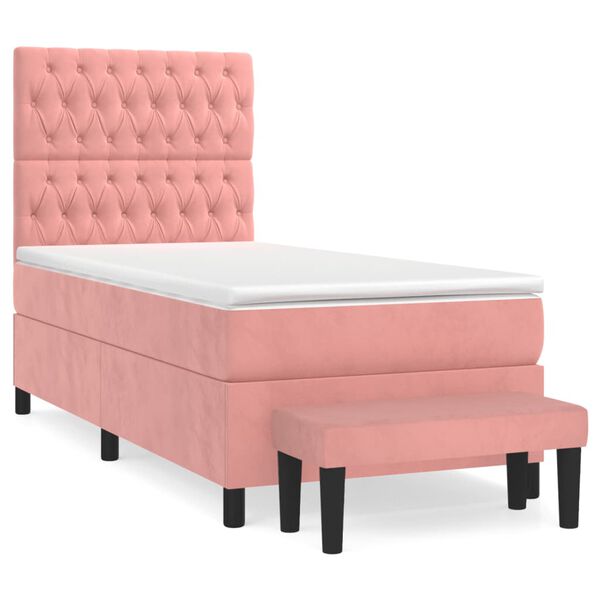 vidaXL Cama box spring con colch&oacute;n terciopelo rosa 90x200 cm
