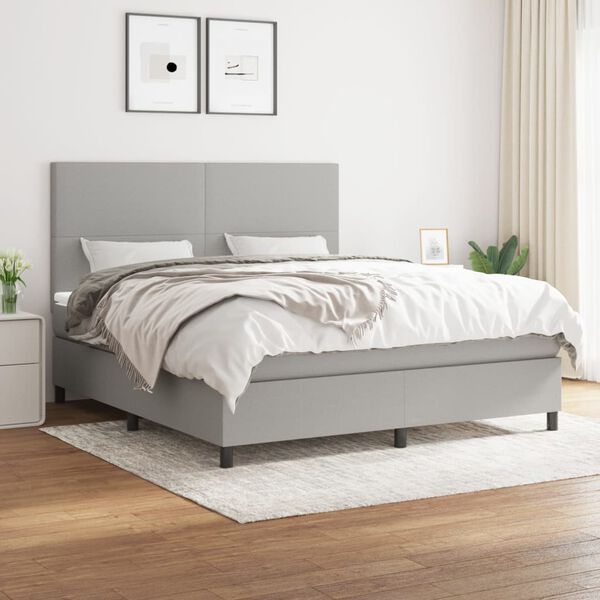 vidaXL Cama box spring con colch&oacute;n tela gris claro 180x200 cm