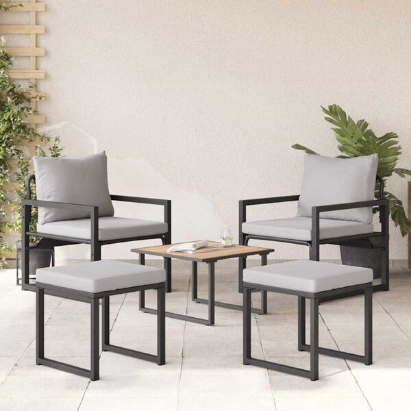 vidaXL Muebles de jardín con cojín Otro 4 pcs Negro Acero