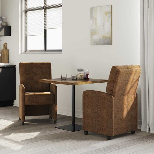 vidaXL Sillas de Comedor con Ruedas 2 pcs Marrón 58 x 67 x 97 cm