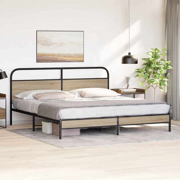 vidaXL Estructura de cama sin colch&oacute;n metal roble ahumado 193x203 cm