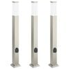 vidaXL Balizas de luz con toma de corriente, 3 unidades, 80 cm, acero inoxidable, IP44