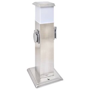 vidaXL Columna con enchufes de jard&iacute;n con l&aacute;mpara acero inoxidable