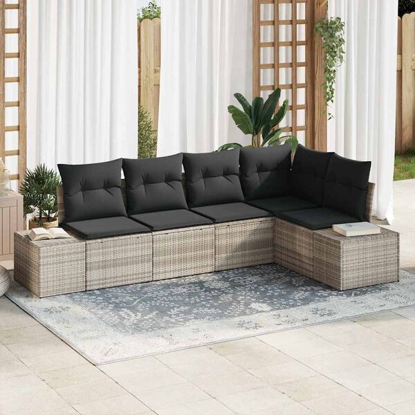 vidaXL Conjunto de sof&aacute; de jard&iacute;n 5 pcs Gris Claro rat&aacute;n sint&eacute;tico