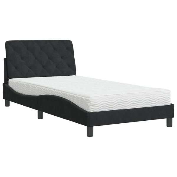 vidaXL Cama con colch&oacute;n terciopelo negro 100x200 cm