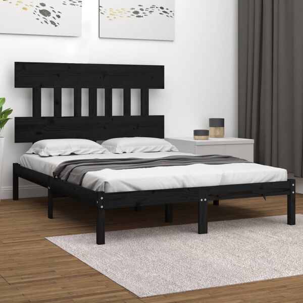 vidaXL Estructura de cama de madera maciza negra 200x200 cm