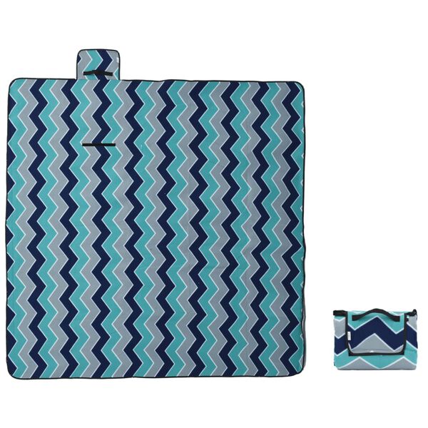 vidaXL Manta de picnic plegable terciopelo ondas azules 200x200 cm