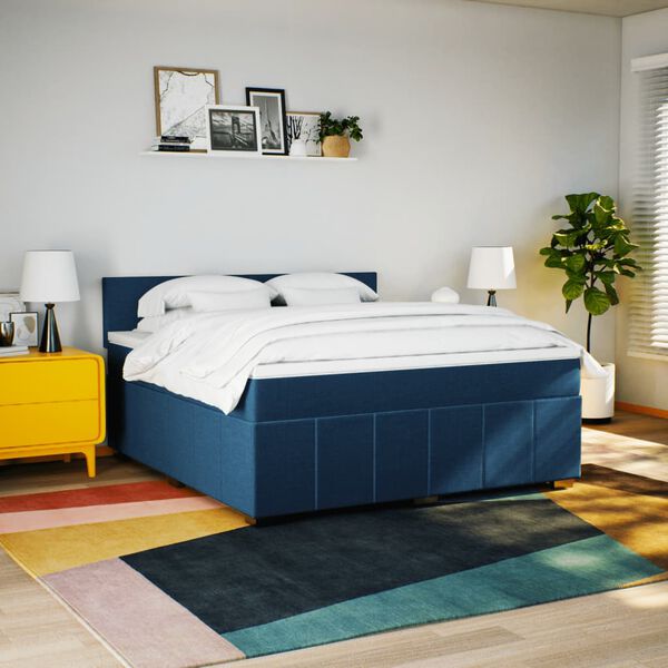 vidaXL Cama box spring con colch&oacute;n tela azul 180x200 cm