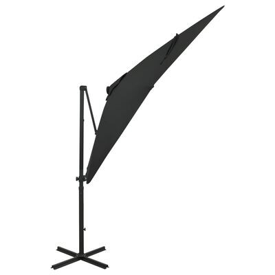 vidaXL Sombrilla voladiza con poste y luces LED negra 250 cm