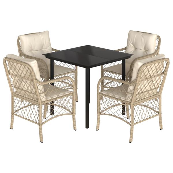 vidaXL Set comedor de jard&iacute;n 5 pzas con cojines rat&aacute;n sint&eacute;tico beige
