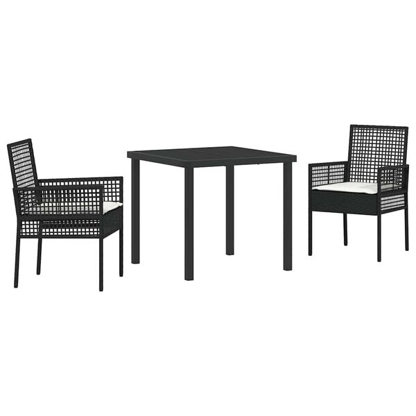 vidaXL Conjunto de Comedor de Jard&iacute;n 3 pcs Negro rat&aacute;n sint&eacute;tico