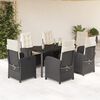 vidaXL Set de comedor de jard&iacute;n 7 pzas y cojines rat&aacute;n sint&eacute;tico negro