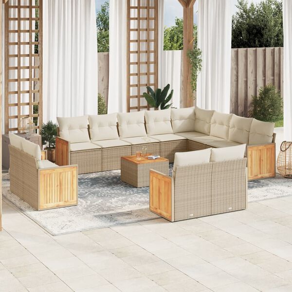 vidaXL Set sof&aacute;s de jard&iacute;n con cojines 13 pzas rat&aacute;n sint&eacute;tico beige