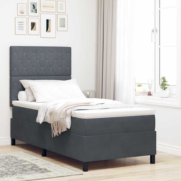 vidaXL Cama Box Spring LED Gris oscuro 90 x 200 cm Terciopelo