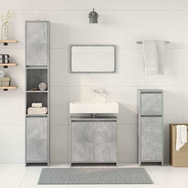 vidaXL Juego muebles de ba&ntilde;o 4 pzas madera contrachapada gris hormig&oacute;n