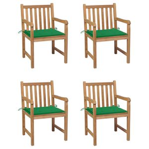vidaXL Sillas de jard&iacute;n 4 uds madera maciza de teca con cojines verdes