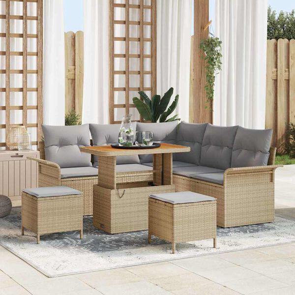 vidaXL Conjunto de sof&aacute;s de jard&iacute;n 8 pcs Beige rat&aacute;n sint&eacute;tico