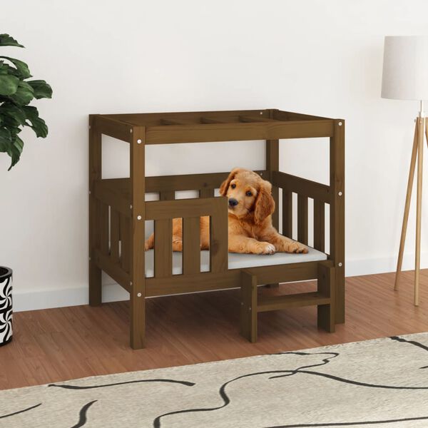 vidaXL Cama para perros madera maciza pino marr&oacute;n miel 75,5x63,5x70 cm