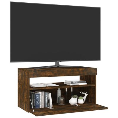 vidaXL Mueble de TV con luces LED roble ahumado 75x35x40 cm