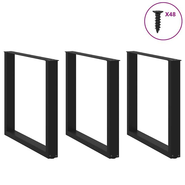 vidaXL Patas para mesa de comedor en forma de U (3 unidades), color negro, 90 x (72-73) cm, acero