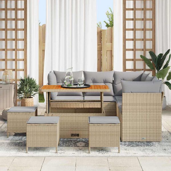 vidaXL Conjunto de sof&aacute; de jard&iacute;n con coj&iacute;n 9 pcs beige y gris claro