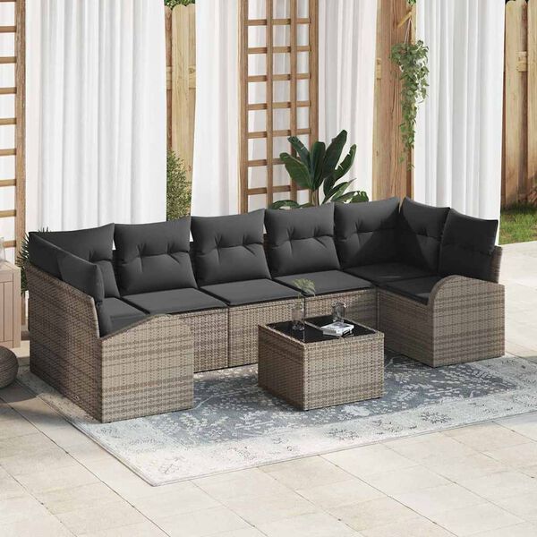 vidaXL Conjunto de sofá de jardín 8 pcs Gris ratán sintético