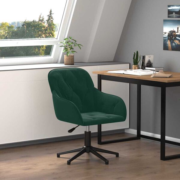 vidaXL Silla de oficina giratoria de terciopelo verde oscuro