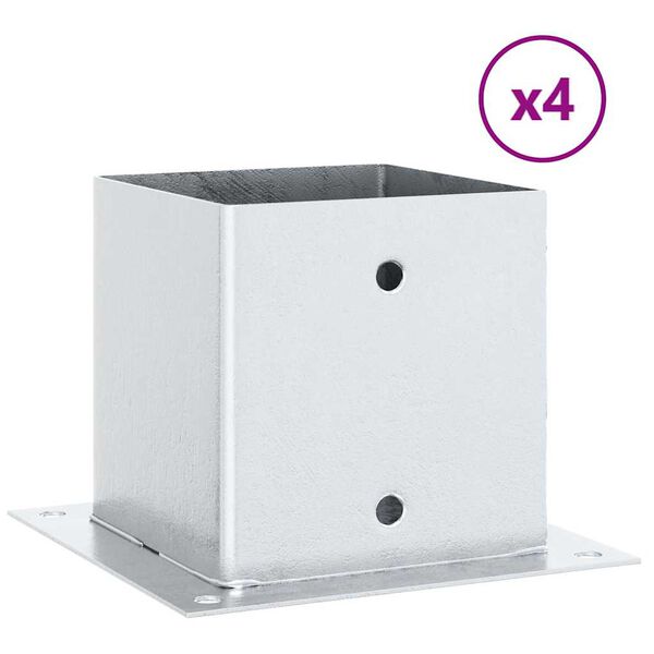 vidaXL Bases para postes cuadradas 4 uds. Plata 141x141 mm