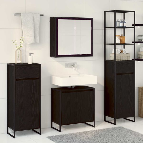 vidaXL Juego de muebles de ba&ntilde;o Roble Negro Madera de ingenier&iacute;a