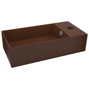 vidaXL Lavabo con rebosadero cer&aacute;mica marr&oacute;n oscuro