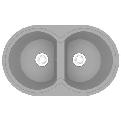 vidaXL Fregadero de cocina doble ovalado granito gris
