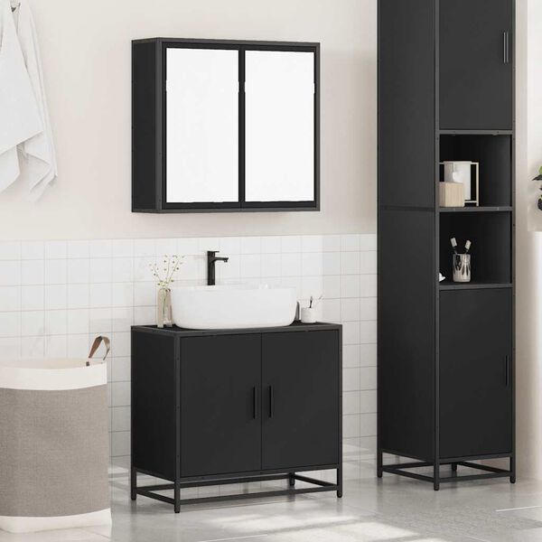 vidaXL Juego de muebles de ba&ntilde;o 2 pzas madera contrachapada negro