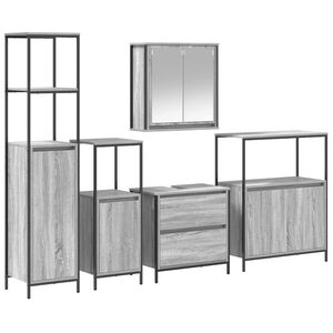 vidaXL Juego de muebles de ba&ntilde;o 5 pcs Gris 76.5 x 35 x 95 cm