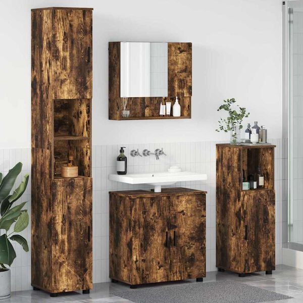 vidaXL Juego de muebles de ba&ntilde;o con almacenamiento 4 pcs Roble ahumado