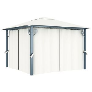 vidaXL Cenador con cortina color crema aluminio 300x300 cm