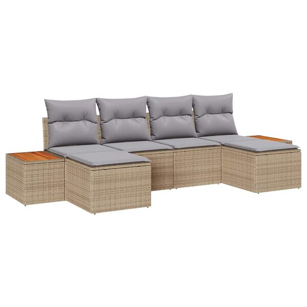 vidaXL Conjunto de sof&aacute; de jard&iacute;n 6 pcs Beige rat&aacute;n sint&eacute;tico