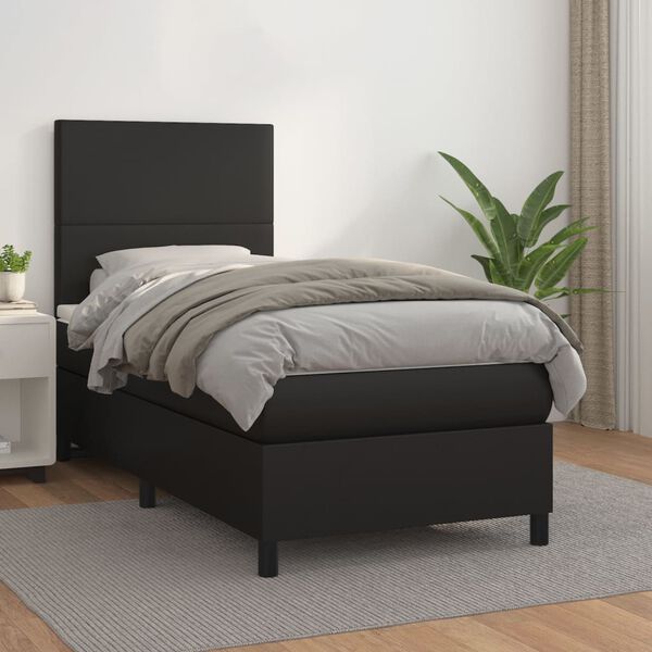 vidaXL Cama box spring con colch&oacute;n cuero sint&eacute;tico negro 100x200 cm