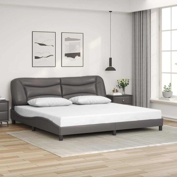 vidaXL Estructura de cama sin colch&oacute;n Hvar cuero sint&eacute;tico gris 200x200 cm