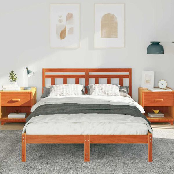 vidaXL Estructura de cama Marrón 140 x 190 cm Madera de pino macizo