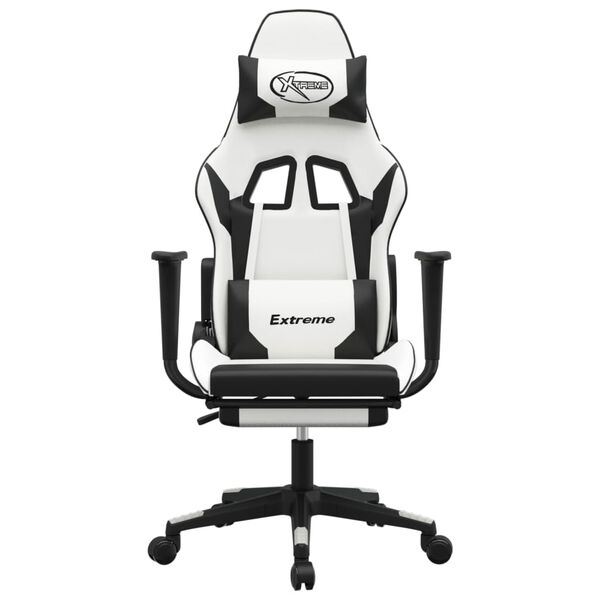vidaXL Silla gaming con reposapi&eacute;s cuero sint&eacute;tico blanco negro